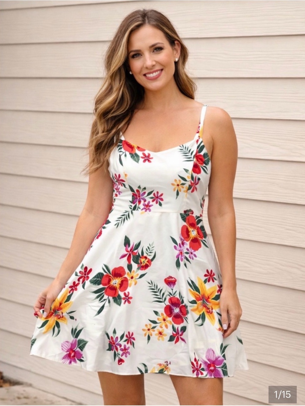 Old Navy Hawaiian leaf dress size small NWOT sweetheart cream floral skater styl